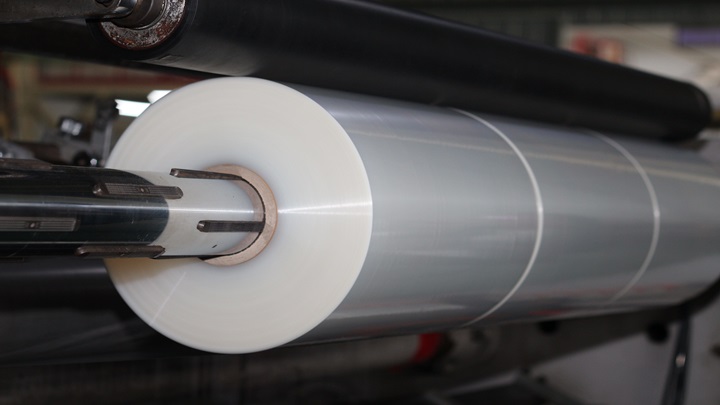 Polyethylene shrink film roll in production